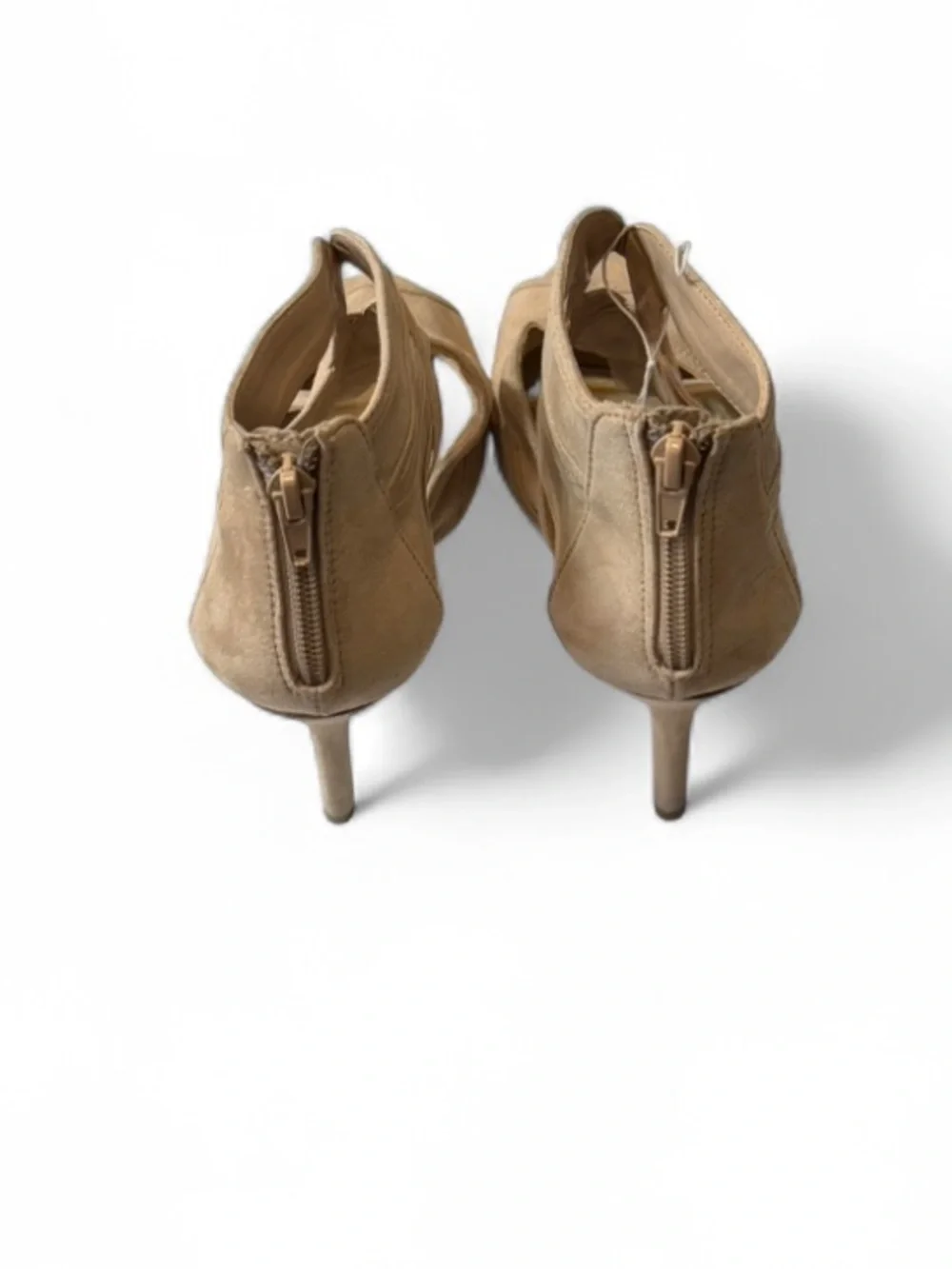Christian Soriano Beige Strappy Peep Toe Stillettos, Women's Size‎ 8